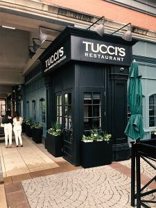 Exterior of Tucci's restaurant in Carmel City Center, Indiana